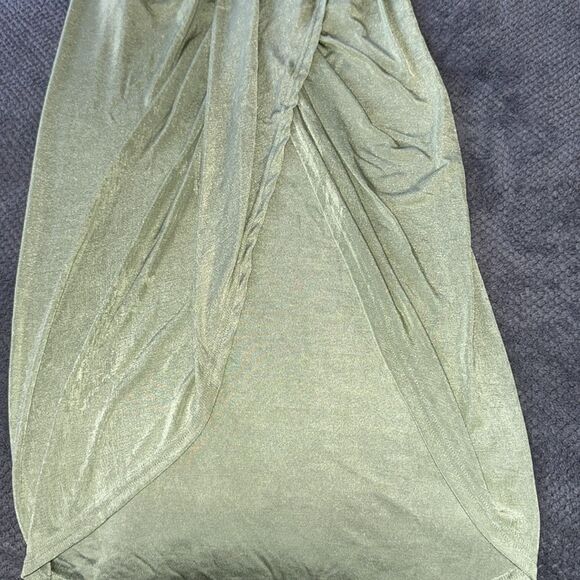 Mable Sage Green Strappy Ruched Midi Dress Small Crisscross Draped Front - Picture 4 of 9